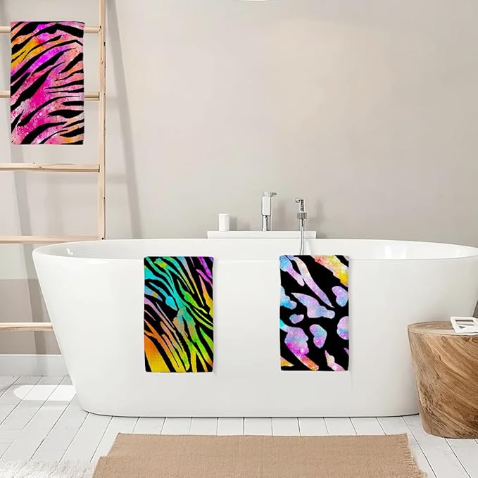 3 Pcs Colorful Zebra Print Kitchen Towels, Charming Decorative Absorbent Microfiber Dish Cloth Tea Towel, Trendy Waffle Soft Hand Towels for Farmhouse Home Bathroom, Housewarming Gifts