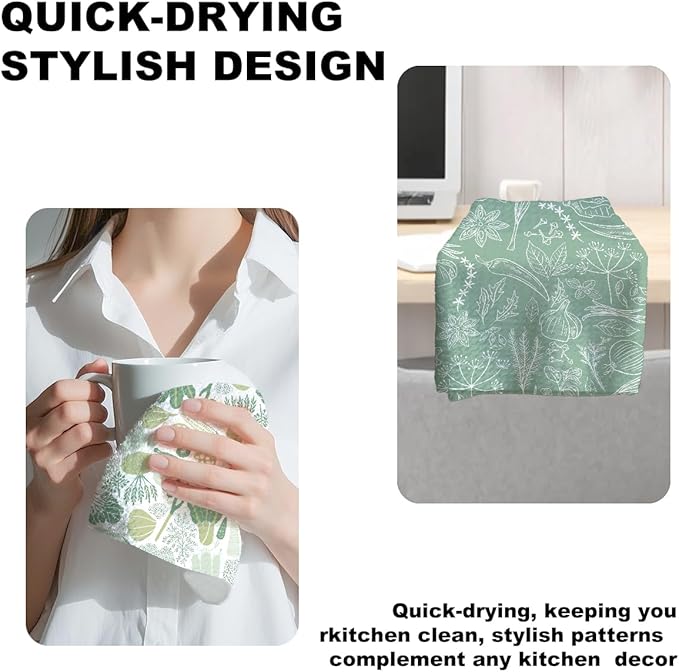 2Pcs Vegetables Kitchen Towels, Cute Botanic Tea Towel Decorative Reusable Dish Hand Towels Vegetables Lover Gifts for Cleaning Drying Women Mom Housewarming Gifts 14 x 24 Inch Kitchen Home Decor