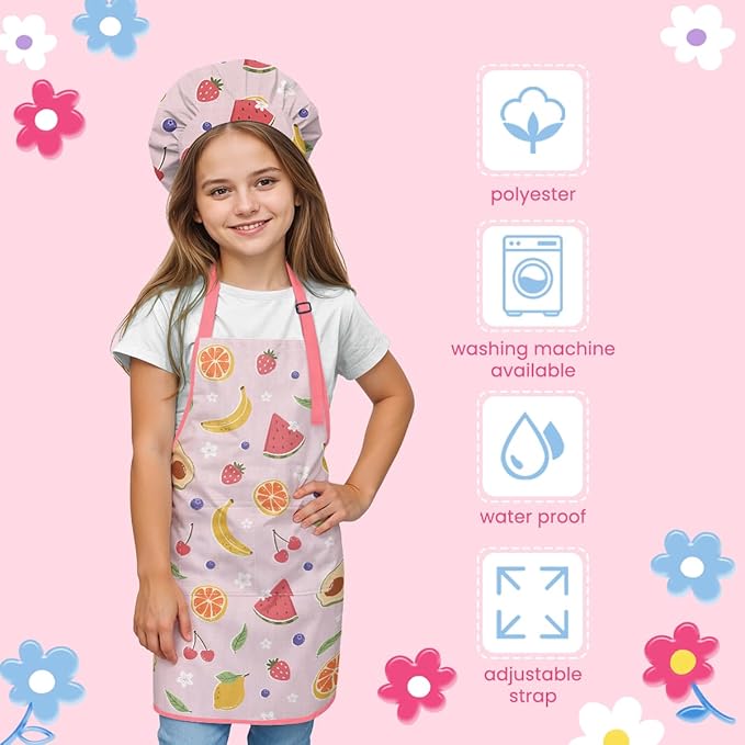 SANDJEST Kids Apron with Chefs Hat Set, Kitchen Apron Gifts