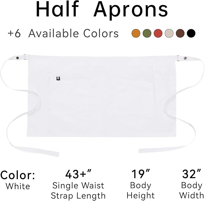 Unisex Waist Apron Half Bistro Apron Server Aprons with Pockets Waterproof 4251BY