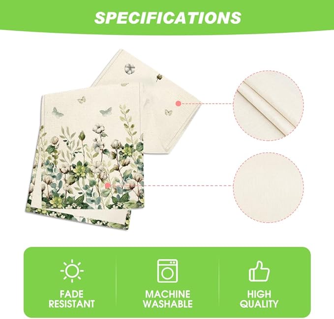 Artoid Mode Cotton Plant Leaf Butterfly 210 GSM Spring Table Runner, Seasonal Summer Kitchen Dining Table Decoration for Home Party Decor 13x60 Inch