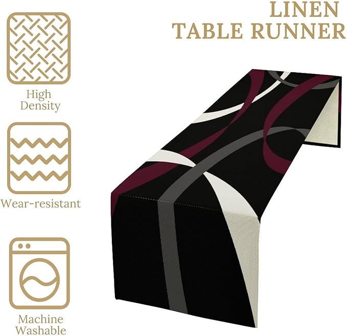 Abstract Geometric Table Runner Dark Purple Grey White Striped Black Background Modern Kitchen Dinner Runner for Indoor Home Living Room Party Dining Table Decoration 13"x120"
