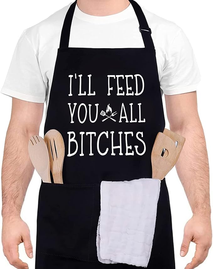 Funny apron for men Adjustable Waterproof with Pockets for Cooking Baking BBQ Gift Apron for Day, Birthday Gifts