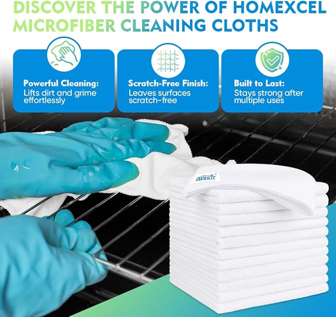 HOMEXCEL White Microfiber Cleaning Cloth 6 Pack 12.5 x 12.5 inch Microfiber Towels for Cars Ultra Absorbent Car Washing Cloth Lint Free Streak Free Cleaning Rags for Car Kitchen Window