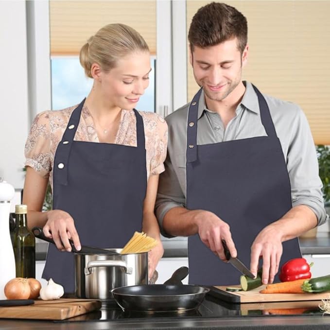 Kitchen Cooking Apron for Women Men with Big Pockets Canvas Waterproof Aprons for Server Pottery Artist Chef Apron