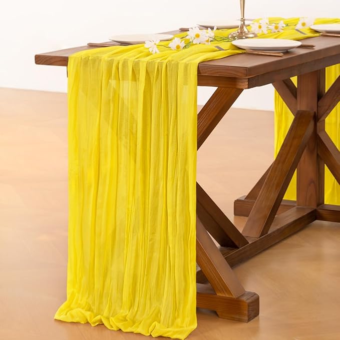 Socomi 6pcs Yellow Cheesecloth Table Runner Boho Rustic Gauze 120 inch 10FT Cheese Cloth Runner for Wedding Party Baby Shower Birthday Home Decor
