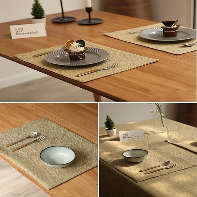 Weabetfu Cloth Placemats Set of 4 Heat Resistant Dining Table Placemmats Cotton Linen Machine Washable Kitchen Table Mats Wrinkle Free Thick Fabric Place Mats,Easy to Clean,13" x 19"