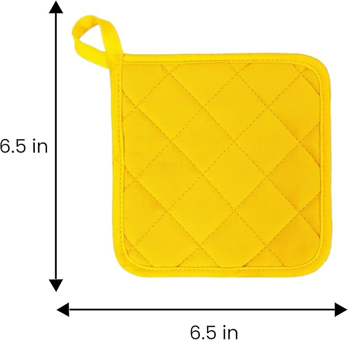 Lobyn Value Packs Economical Lightweight Bulk Potholders Ten (10) Pack Everyday Quality 6.5" Square Perfect for Craft Projects Yellow
