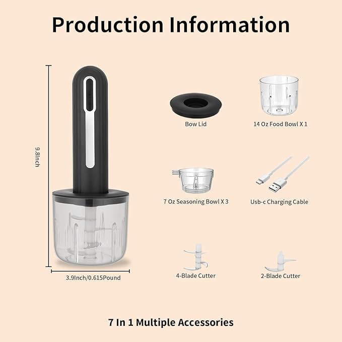 4-Cup Electric Food Chopper For Meat,Onions,vegetables,Garlic,Complementary Food, Meat Chopper Blender，Wireless Electric Food Processor