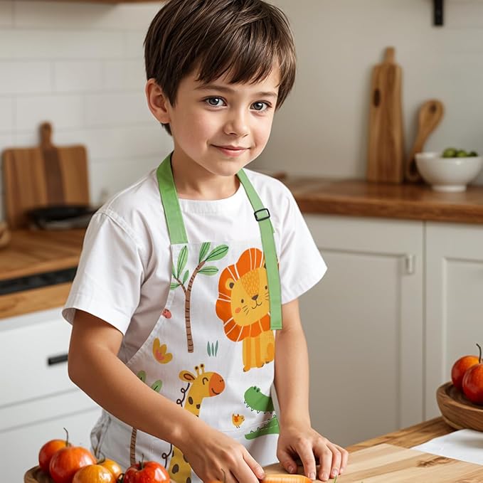 SANDJEST Kids Apron with Chefs Hat Set, Kitchen Apron Gifts