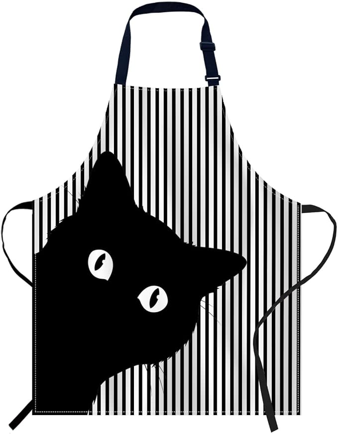 oFloral Black Cat Face Apron for Men and Women, Cooking and Baking Apron, Kitchen Bibs