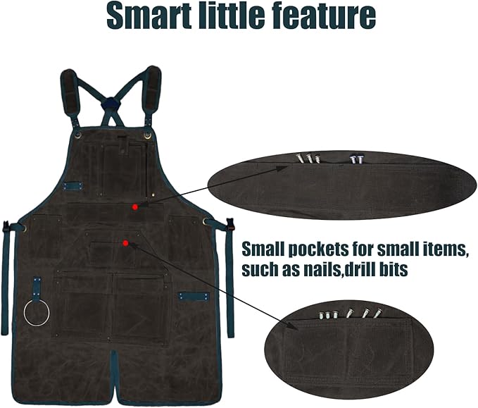 20-Pocket Heavy-Duty Waxed Canvas Work Apron – Fully Adjustable, Vintage Style Tool Organizer