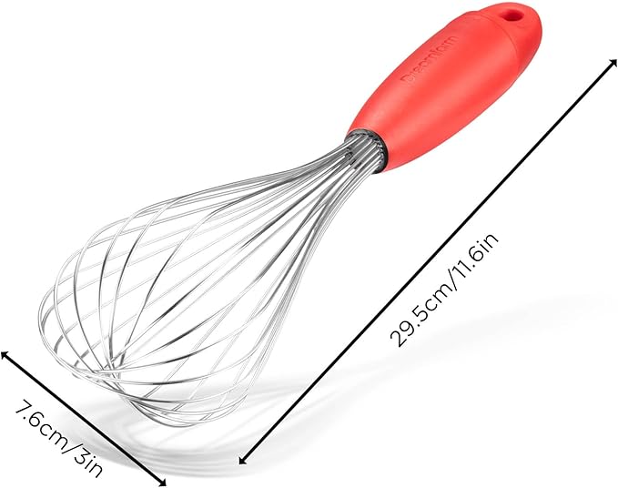 Dreamfarm Flisk 3-in-1 Fold-Flat, Space-Saving Baking, Cooking, Sauce & Deglazing Stainless Steel Balloon Whisk - 12" Red"