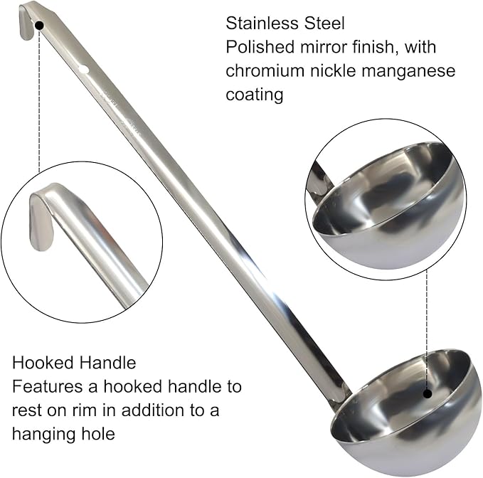 5 Oz Stainless Steel Ladle, 3 Pcs Sturdy Soup Ladle, 11.8" Long Handle Length for Stirring, Portioning and Serving Soup and Stew in Restaurants and Home (3.43" Bowl Diameter）