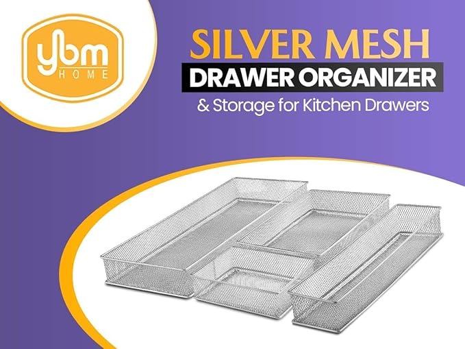 YBM HOME Silver Mesh Drawer Cabinet and or Shelf Organizer Bins, School Supply Holder Office Desktop Organizer Basket (2, 6x15x2 Inch)