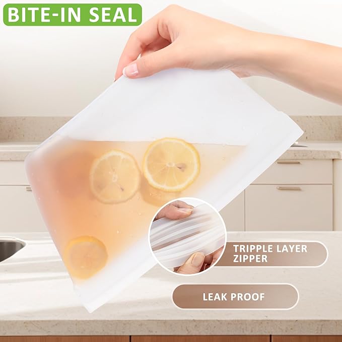 Silicone Bags for Food Storage, Reusable Food Storage Containers Zip Lock Silicone Bags Stand Up Snack Bags, Freezer Microwave Oven Dishwasher Safe, Plastice BPA-Free 4 Pack 2 Size(84oz & 40oz)