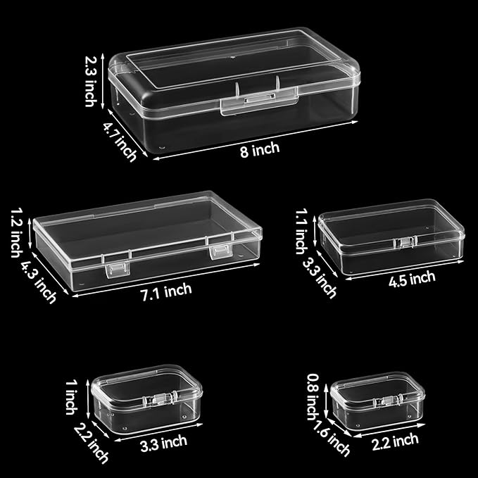 Goodma 42 Pieces Mixed Sizes Rectangular Empty Mini Clear Plastic Organizer Storage Box Containers with Hinged Lids for Small Items and Other Craft Projects