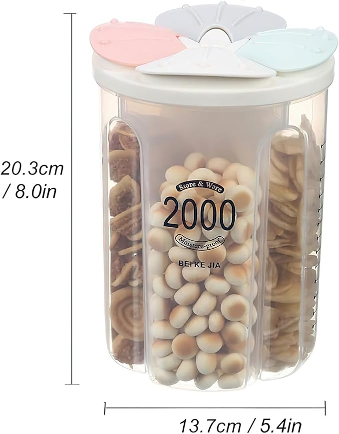 Airtight Kitchen Food Storage Container, Leak-Proof BPA Free Plastic Plastic Dry Cereal Dispensers Containers with Durable Lids for Flour, Sugar, Rice (2000ml 4 Color-4 Grid)