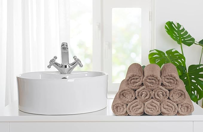 Softolle 100% Cotton Washcloths 24 Pack (12x12 Inches) Soft, Highly Absorbent Washcloth, Face Towels, Wash Cloths for Face, Ring Spun, Bulk Pack (Taupe)
