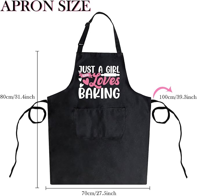 Black Baking Aprons for Women, Adjustable Cooking Baking Kitchen Aprons for Mom Chef with Pockets