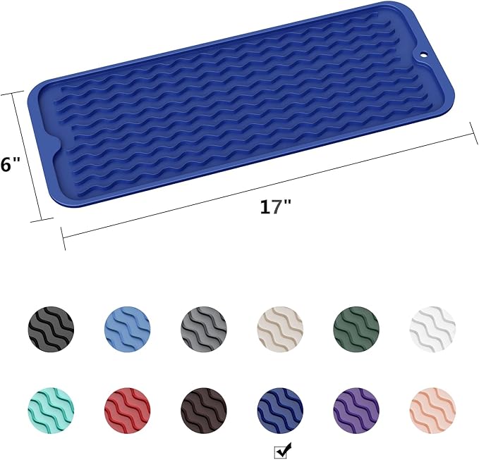 ZLR Silicone Sponge Holder & Sink Caddy Tray (6" x 17") - Narrow Dish Drying Mat for Kitchen Counter - Waterproof Soap Dispenser Organizer, Non-Slip Bathroom Vanity Tray (Midnight Blue)