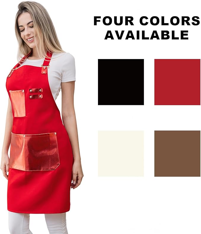Barista Tools Apron for Women Hairstylists Servers Waterproof Canvas Kitchen Apron with 3 Pockets for Cooking Gardening