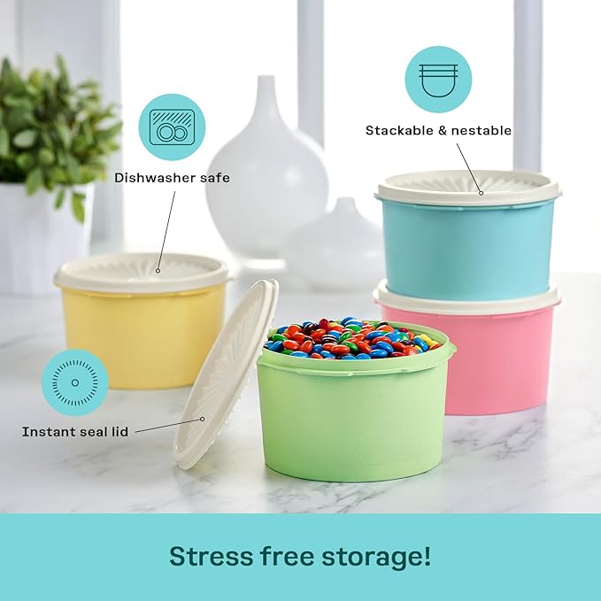 Tupperware Heritage Collection 8 Piece Food Storage Canister Set in Vintage Colors, Dishwasher Safe and BPA Free (4 Containers, 4 Lids)