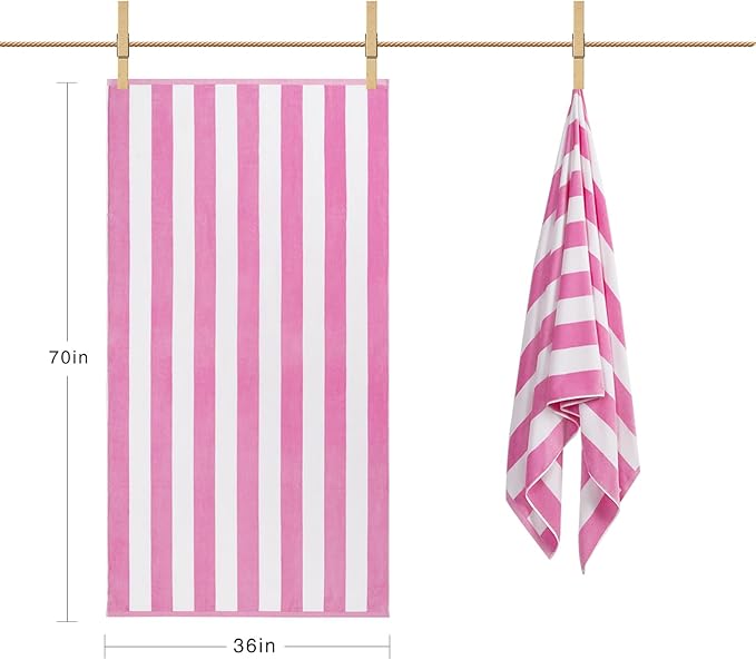 LULUHOME Large Oversized Beach Towel - Big Cotton 36 x 70 Inch Striped Pool Towel, Large Cabana Soft Swimming Towel for Adult Men Women,Pink