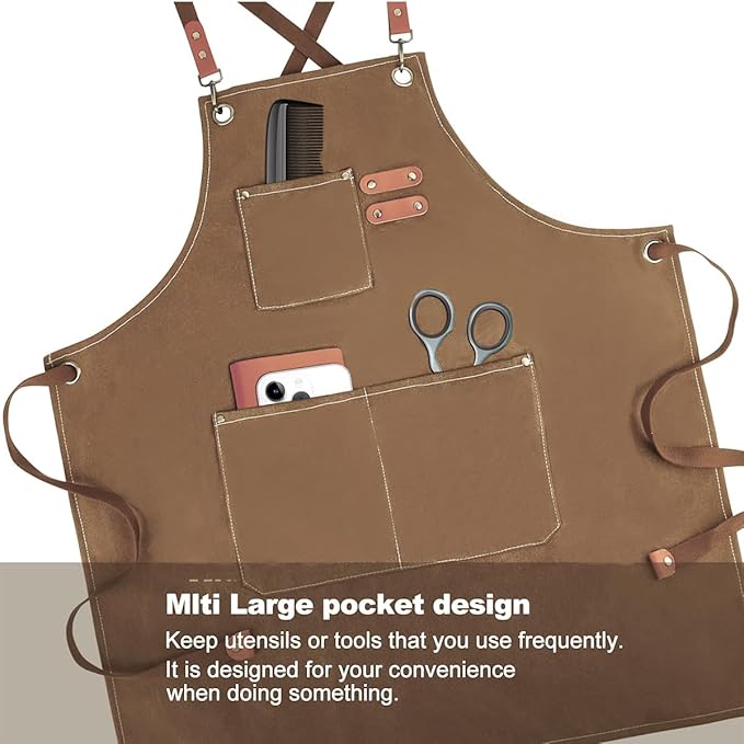 Aprons For Women Men With Pockets 2 Pcs,Kitchen Waterproof Hair Stylist Linen Bbq Tool Canvas For Adults Apron