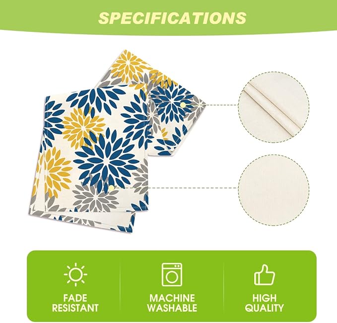 Artoid Mode Blue Dahlia Floral Pinnata Summer Table Runner, Spring Kitchen Dining Table Decoration for Home Party Decor 13x36 Inch
