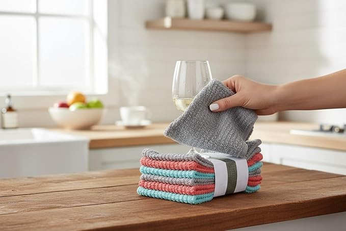 12-Pack, 100% Cotton Ribbed Bar Mops Dish Cloths, Dish Towels, Super Absorbent, Multi-Purpose for Home, Kitchen, and Bar Cleaning. Size: 12 x 12 Inches.