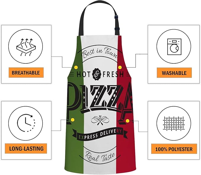 oFloral Pizza Poster Apron Unisex Adjustable Bib Apron, Cooking Kitchen Chef Apron, Women Men Apron for Home Kitchen, Restaurant, Coffee house
