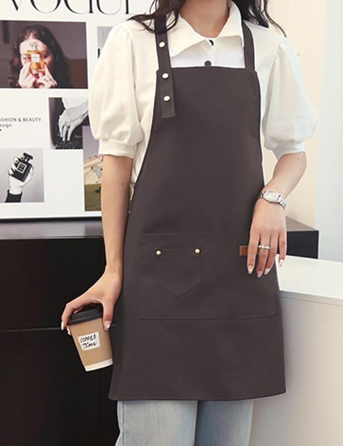 Kitchen Cooking Apron for Women Men with Big Pockets Canvas Waterproof Aprons for Server Pottery Artist Chef Apron