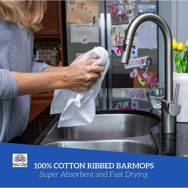 100% Cotton Ribbed Bar Mops Kitchen Towels, 12 Pack - Dish Towels, Super-Absorbent, Multi-Purpose for Home, Kitchen, and Bar Cleaning, 16 x 19 inches.