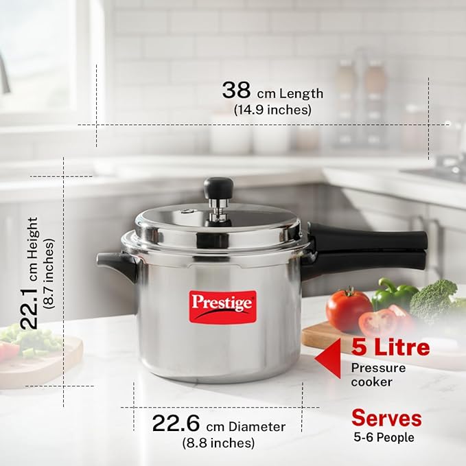 Prestige Popular Aluminum Pressure Cooker, 5 L, Silver