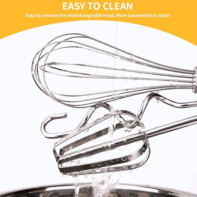 homicozy 3-Piece Stainless Steel Hand Mixer Attachment Set - Whisk, Dough Hook, Egg Beater for Drills - Dishwasher Safe, 7.5 Inch (Drill Not Included)
