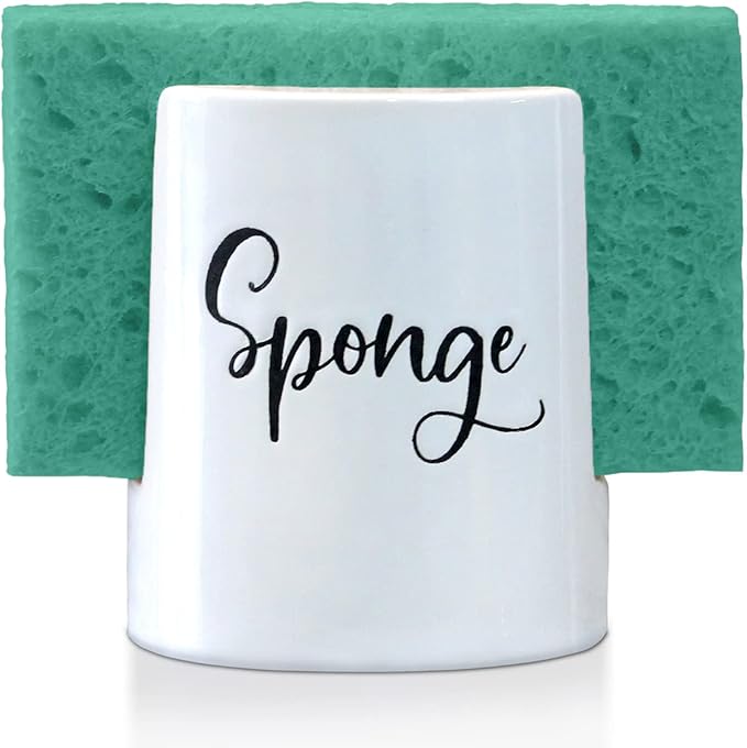 Home Acre Designs Sponge Holder for Kitchen Sink - Rustic Farmhouse Home & Kitchen Decor - White Ceramic