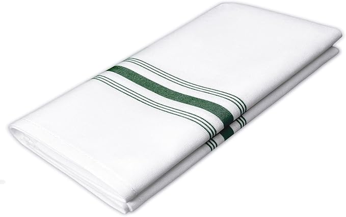 Bistro Restaurant Stripe Cloth Napkins Set of 12 Pack, Commercial Quality 18 x 22 Inches, MJS Linen Dinner Napkins Cloth Washable, Non-Iron, No Fade, Soil Release, Forest Green Stripes