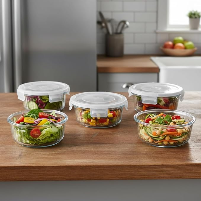 H.JSS WDJS 1.5 cup Round Glass Food Storage Containers with Lids, 12oz Small Glass Meal Prep Containers set, Heat-Resistant BPA-Free Round food bowl for Leftover. Microwave, Dishwasher & Freezer Safe