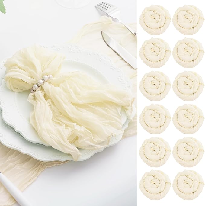 Beige 60 Pack Cheesecloth Napkins Washable 21x21 Inches Beige Cloth Napkins Set of 60 Dinner Table Napkins for Wedding Summer Bridal Baby Shower Rustic Boho Cotton Gauze Party Table Decor
