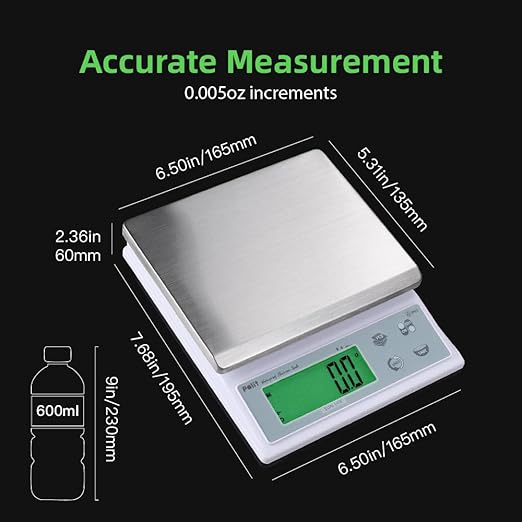 Polit Sun Lite IP65 Waterproof Baking Scale — 6.6lb/3kg Auto-Precision 0.1g/0.5g/1g Digital Kitchen Scale with Green LCD, Dual Power & Detachable Stainless Tray for Pastry, Seasoning & Daily Cooking