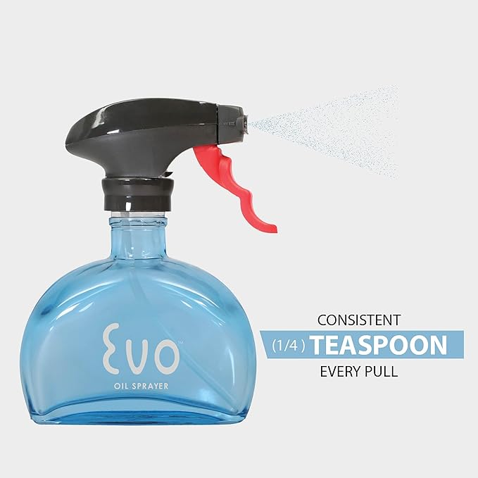 Evo Glass Oil Sprayer, Non-Aerosol For Olive Oil, Cooking Oils And Vinegars, Blue, 6-Ounce Capacity, For Grilling, Roasting, Air Frying, Baking And Salad Prep