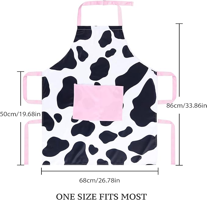 RosieLily Cute Apron with Pockets for Women - Kitchen Apron for Cooking, Baking, Gardening, Grilling, BBQ - Black and White Cow Print Bib Apron