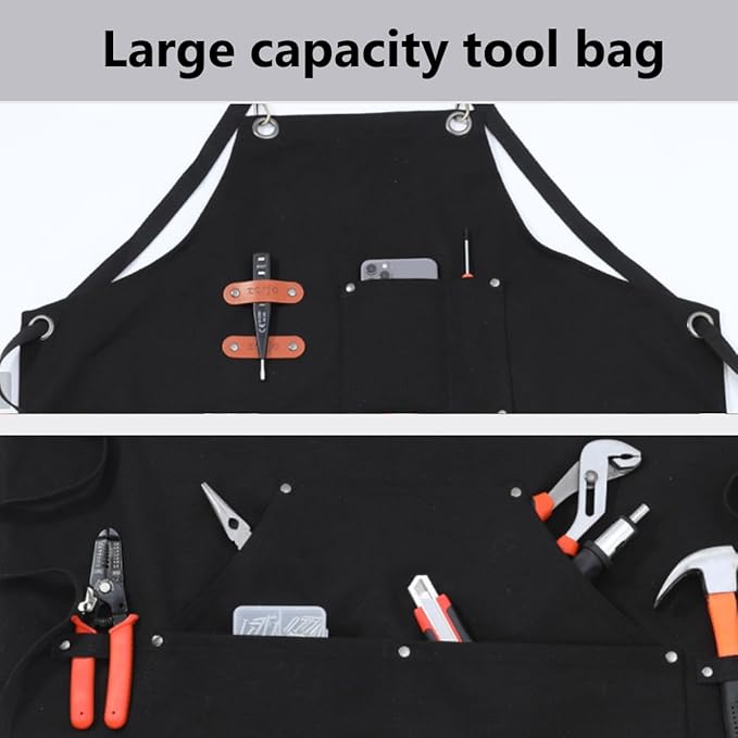 Chef Apron-Cross Back Apron for Men Women with Adjustable Straps and Large Pockets,Canvas