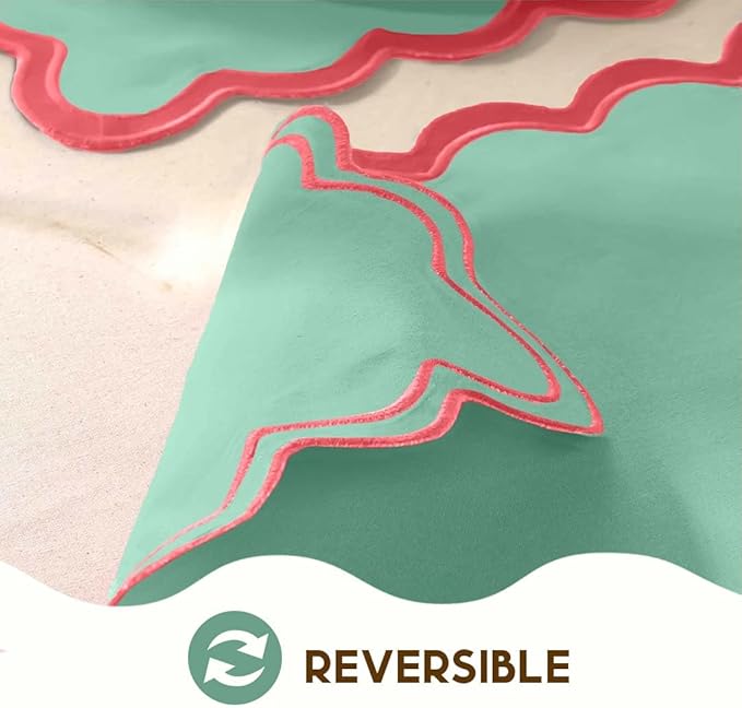 Folkulture Placemats Set of 4 (13 x 19) | 100% Cotton, Cute, Heat Resistant,Machine Washable Scalloped Place Mats | Green & Red Rectangular Cloth Table Placemats or Dining Table Mats for Dinner Party