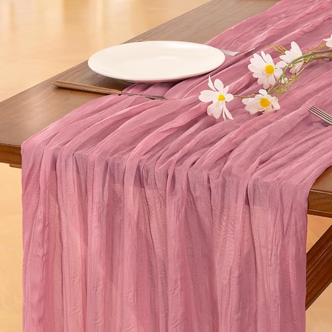 Socomi 6pcs Mauve Easter Spring Cheesecloth Table Runner Boho Rustic Gauze 120 inch 10FT Cheese Cloth Runner for Wedding Party Baby Shower Birthday Home Decor Holiday Decorations