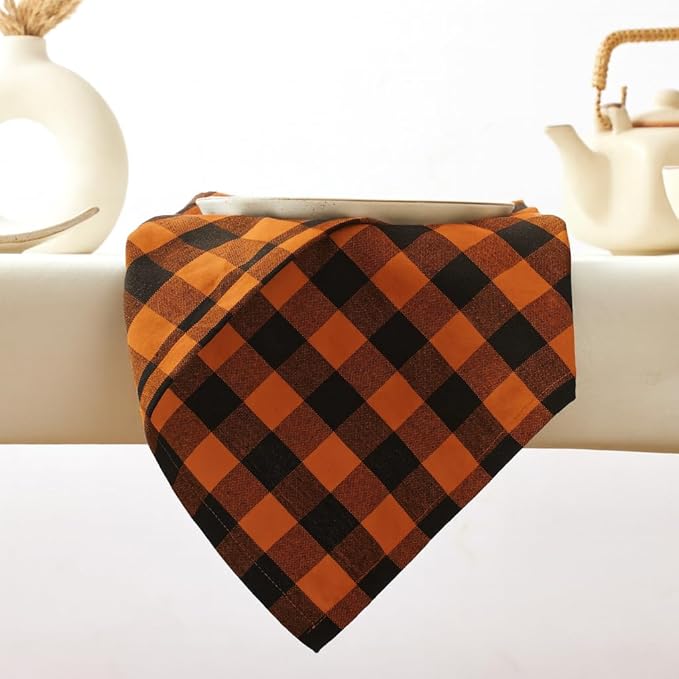 Cloth Napkins Set of 12, 100% Cotton Dinner Napkins 18x18 Inch, Soft Absorbent Gingham Check Napkin for Restaurant, Table Décor, Reusable Washable for Everyday Use - Orange/Black