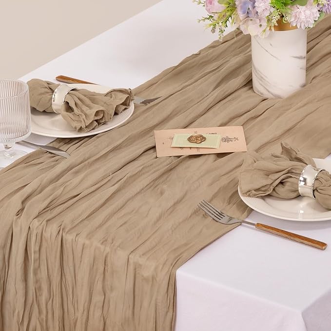 MLMC 10 Pack Nude Cheesecloth Napkins Bulk Washable Cloth Napkins Set of 10 21"x21" Rustic Boho Brown Gauze Dinner Table Napkins for Wedding Bridal Shower Family Gathering Decor