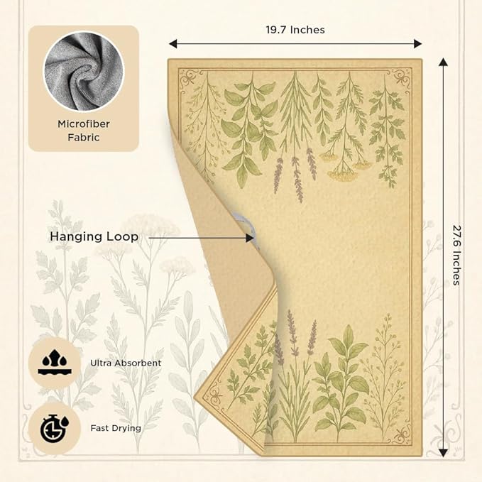 Easter Gift Kitchen Microfiber Waffle Tea Towels Set of 2 Absorbent & Fast Drying Dish Cloths for Cleaning,Vintage Floral Herbs Boho,Decorative Hand Towels for Bathroom, 20x28 Inch(Vintage Five Herbs)