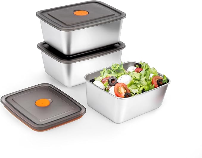 3 PCS(20oz) Stainless Steel Food Storage Containers With Lids | Snack Containers for Kids, Freezer Safe, Microwave Safe | 316 Metal Containers For Meal Prep, Leftovers, Freezer